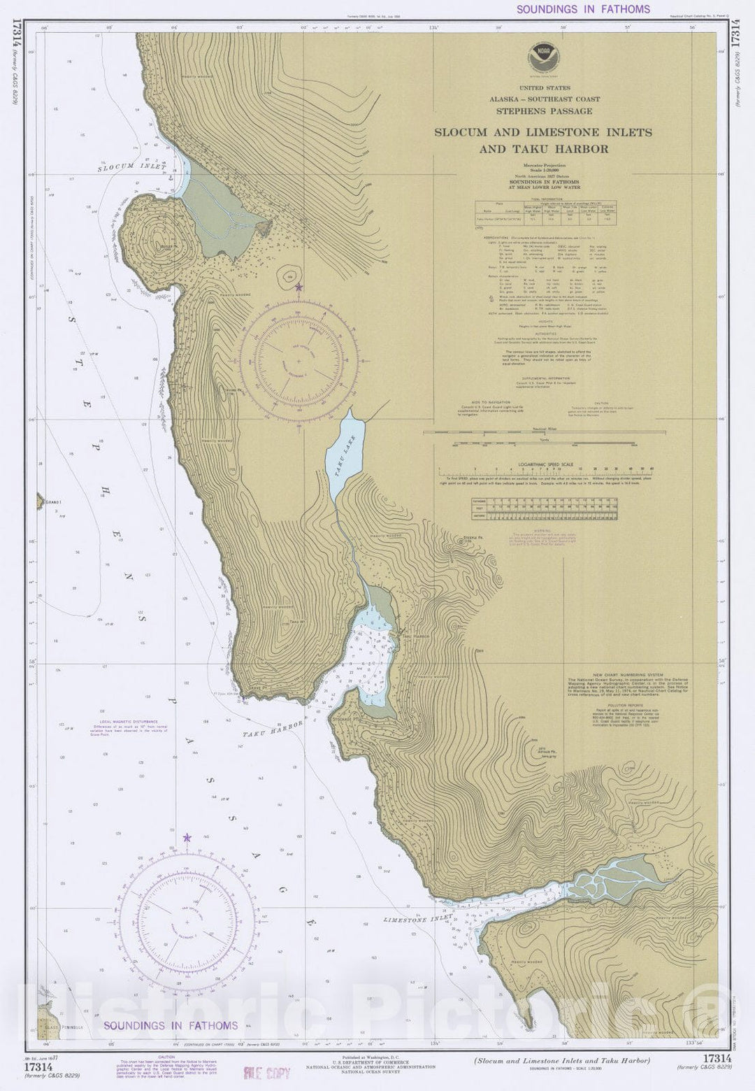 Historic Nautical Map - Slocum And Limestone Inlets And Taku Harbor, AK, 1977 NOAA Chart - Vintage Wall Art