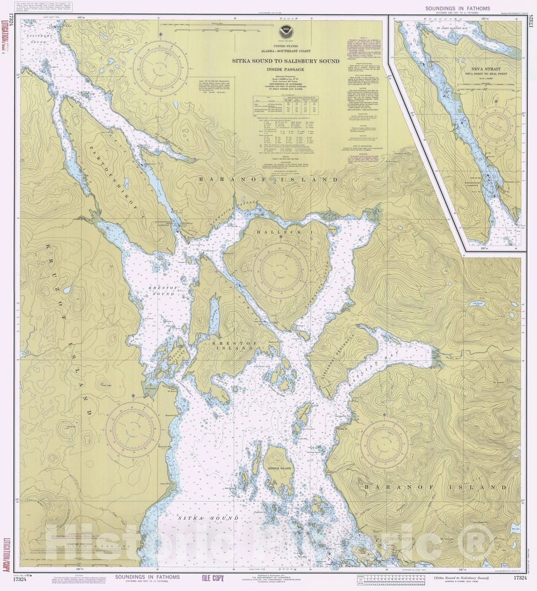 Historic Nautical Map - Sitka Sound To Salisbury Sound, AK, 1983 NOAA Chart - Vintage Wall Art