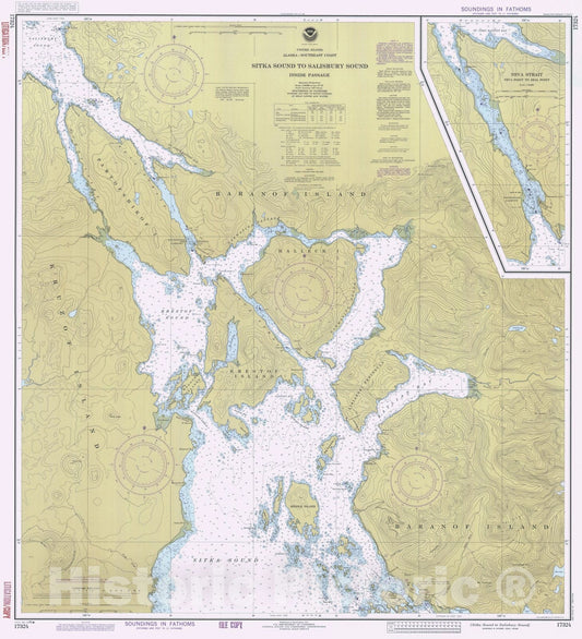 Historic Nautical Map - Sitka Sound To Salisbury Sound, AK, 1983 NOAA Chart - Vintage Wall Art