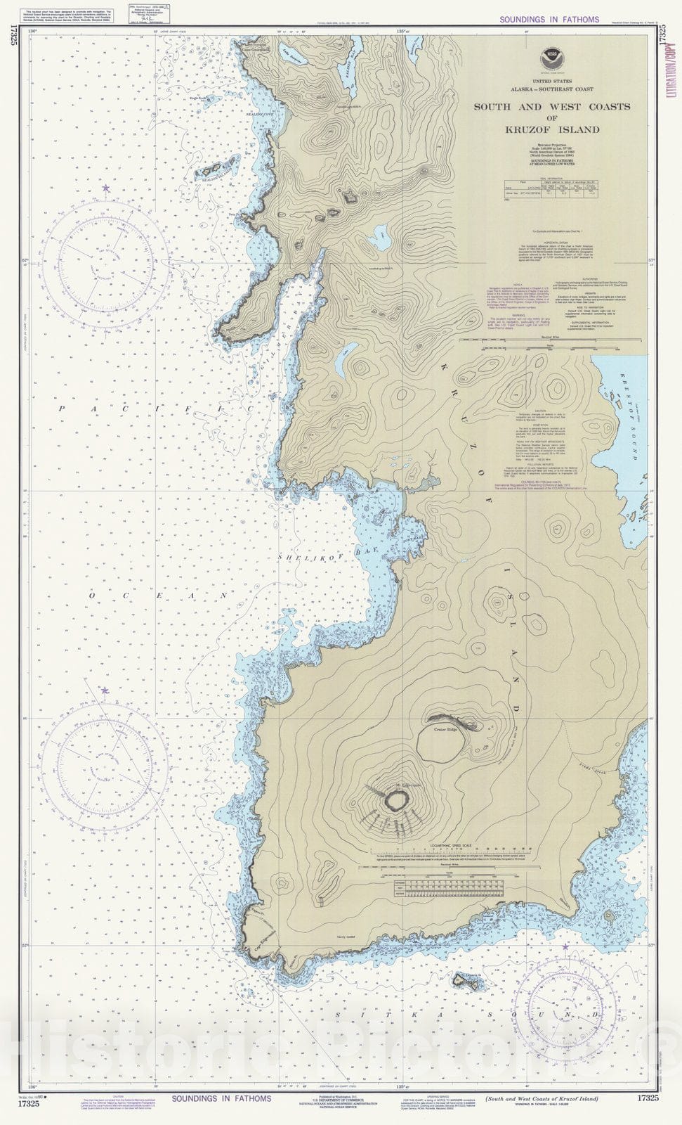 Historic Nautical Map - South And West Coast Of Kruzof Island, AK, 1990 NOAA Chart - Vintage Wall Art