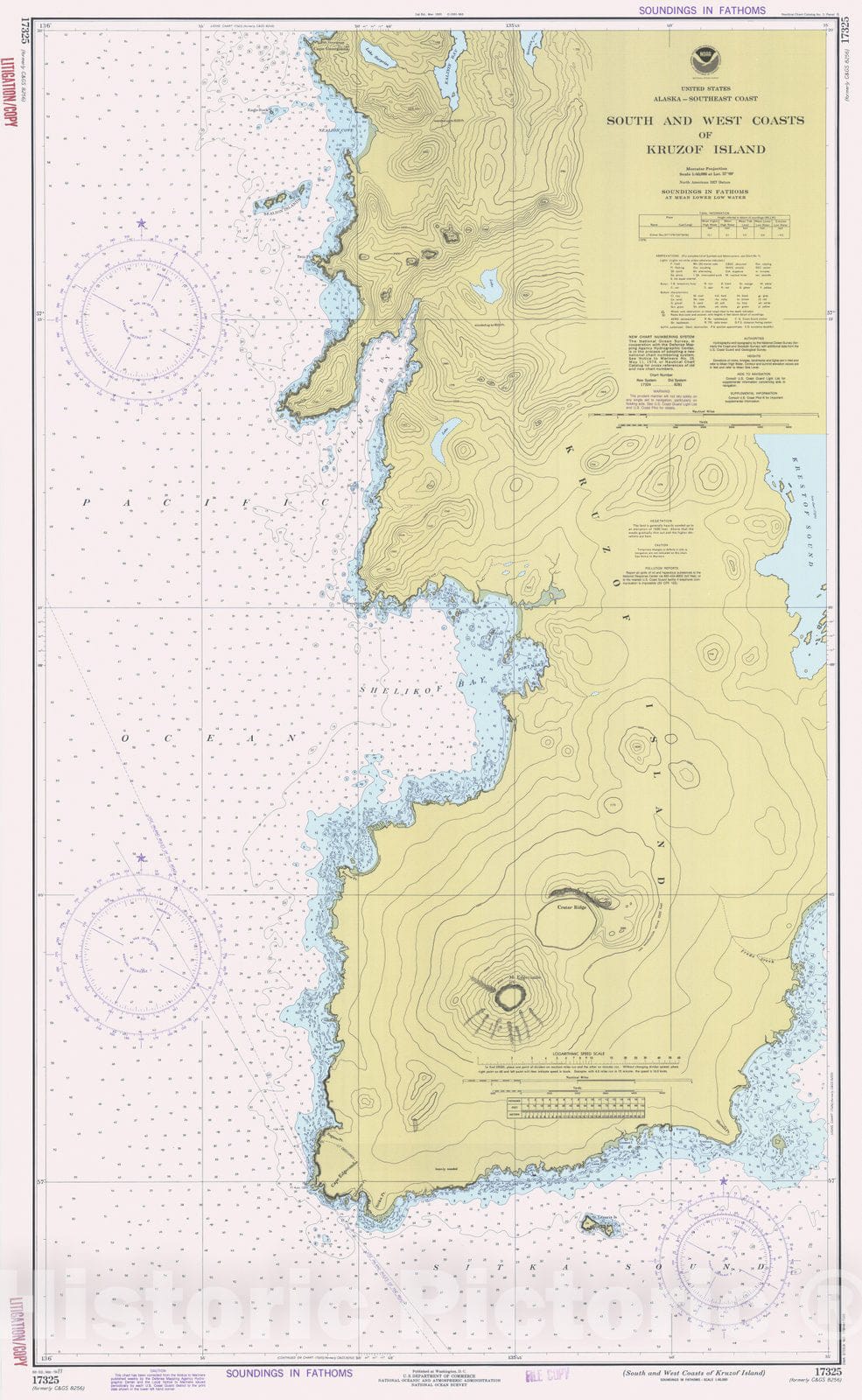 Historic Nautical Map - South And West Coast Of Kruzof Island, AK, 1977 NOAA Chart - Vintage Wall Art