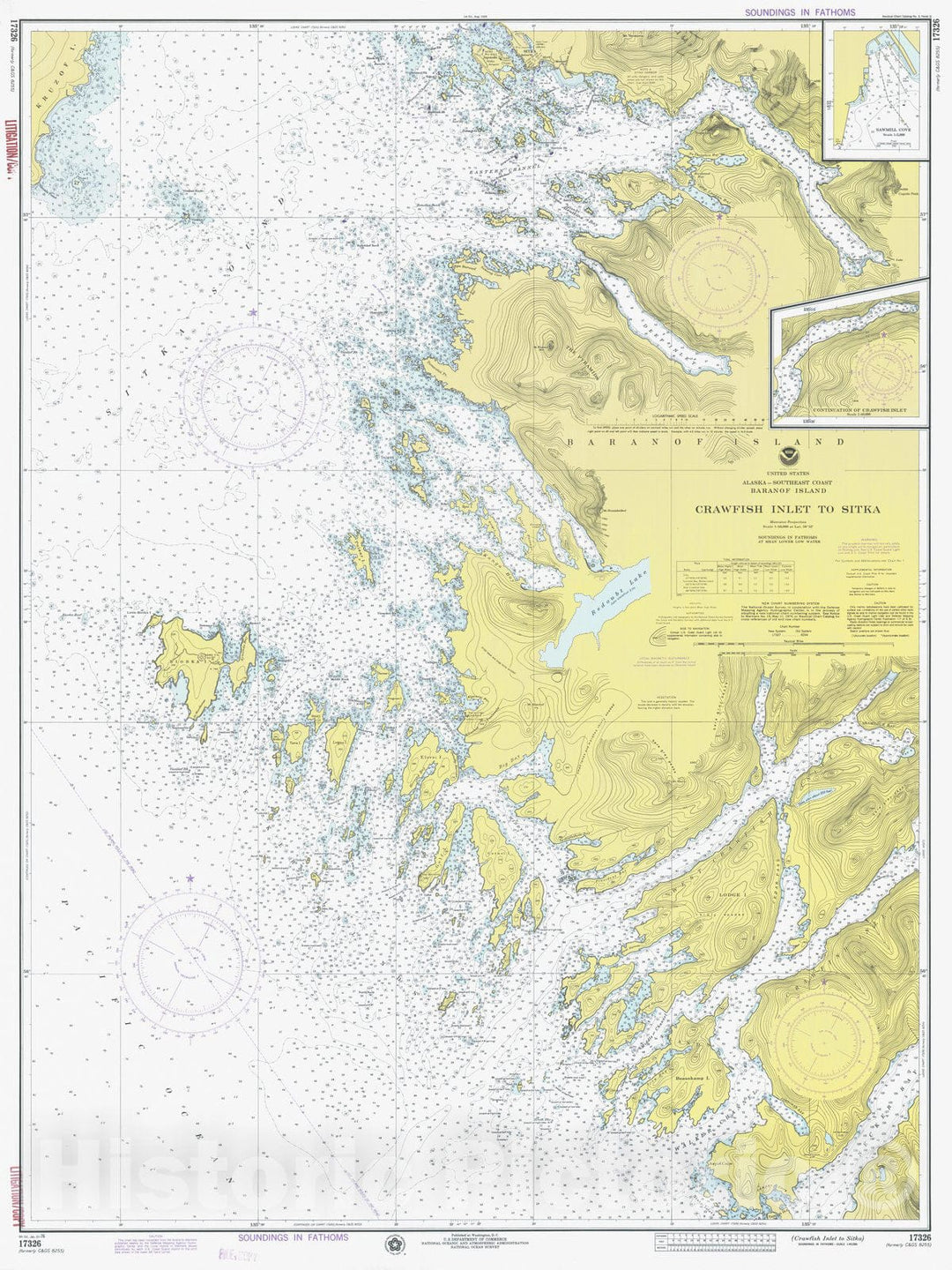 Historic Nautical Map - Crawfish Inlet To Sitka, AK, 1976 NOAA Chart - Vintage Wall Art