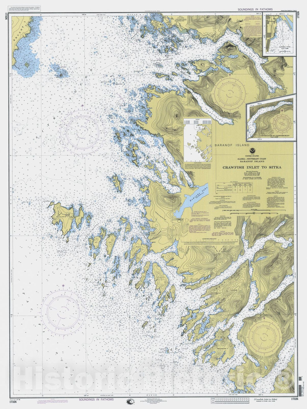Historic Nautical Map - Crawfish Inlet To Sitka, AK, 1998 NOAA Chart - Vintage Wall Art