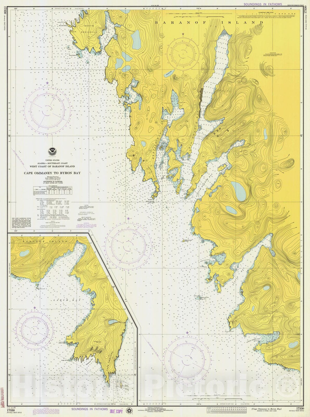 Historic Nautical Map - Cape Ommaney To Byron Bay, AK, 1976 NOAA Chart - Vintage Wall Art