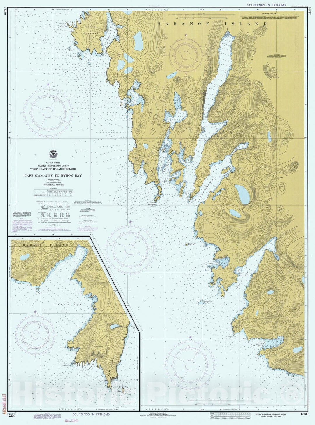 Historic Nautical Map - Cape Ommaney To Byron Bay, AK, 1979 NOAA Chart - Vintage Wall Art