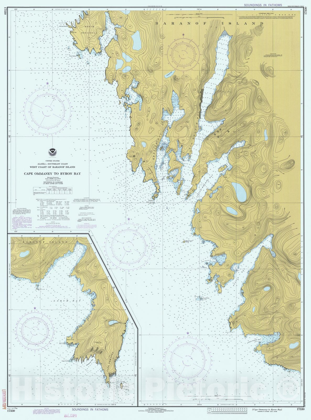 Historic Nautical Map - Cape Ommaney To Byron Bay, AK, 1979 NOAA Chart - Vintage Wall Art