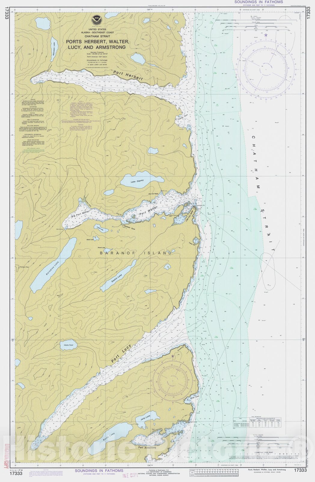 Historic Nautical Map - Ports Herbert Walter Lucy And Armstrong, AK, 1981 NOAA Chart - Vintage Wall Art