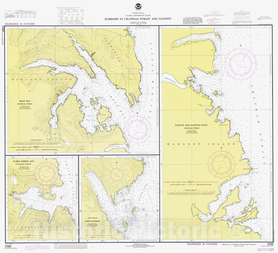 Historic Nautical Map - Harbors In Chatham Strait And Vicinity, AK, 1977 NOAA Chart - Vintage Wall Art