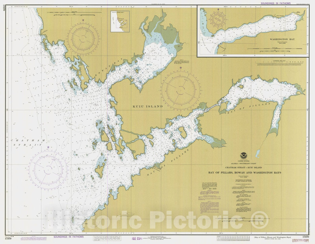 Historic Nautical Map - Bay Of Pillars Rowan And Washington Bays, AK, 1984 NOAA Chart - Vintage Wall Art