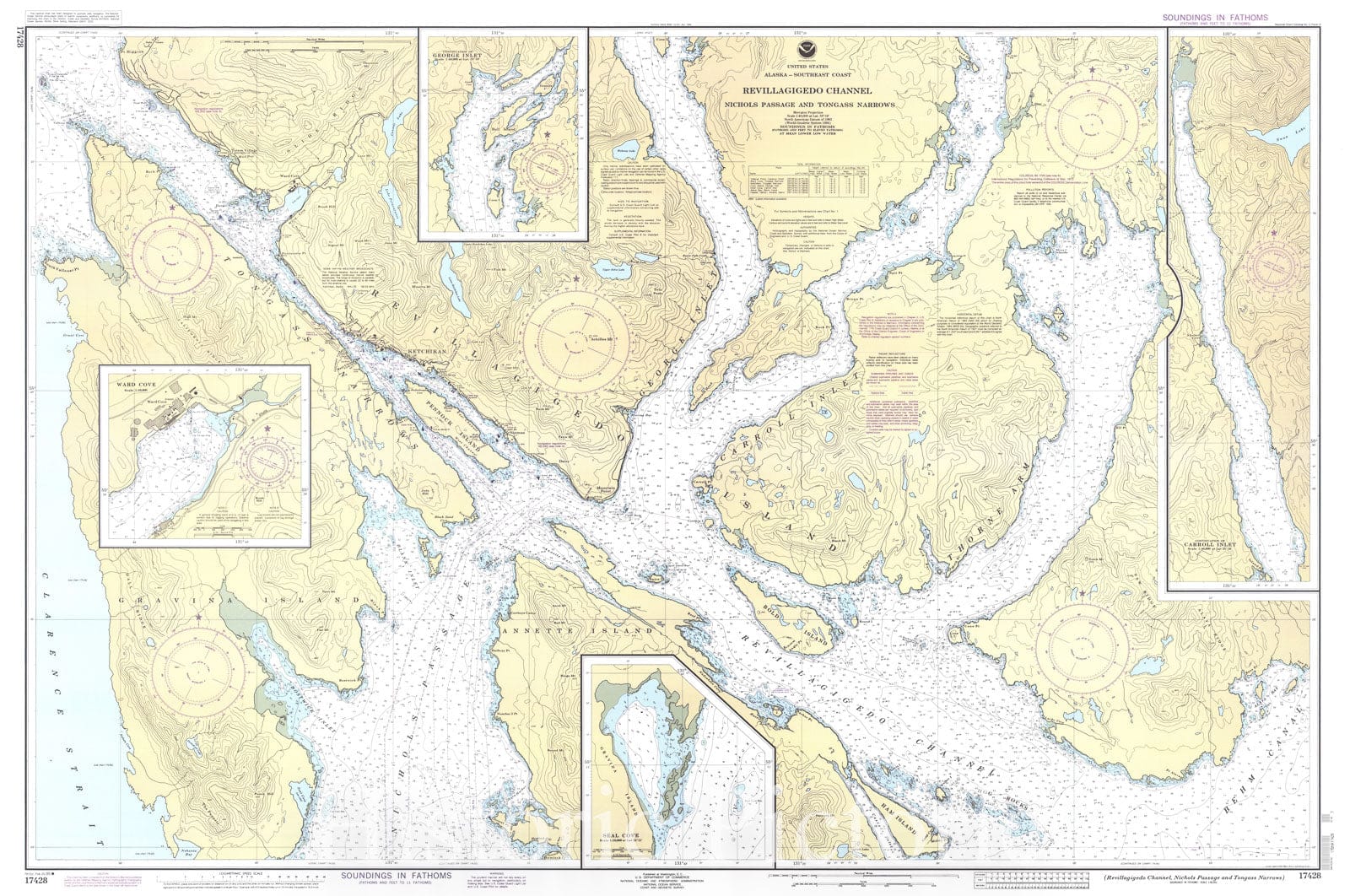 Historic Nautical Map - Revillagigedo Channel Nichols Passage And Tongass Narrows, AK, 1995 NOAA Chart - Vintage Wall Art