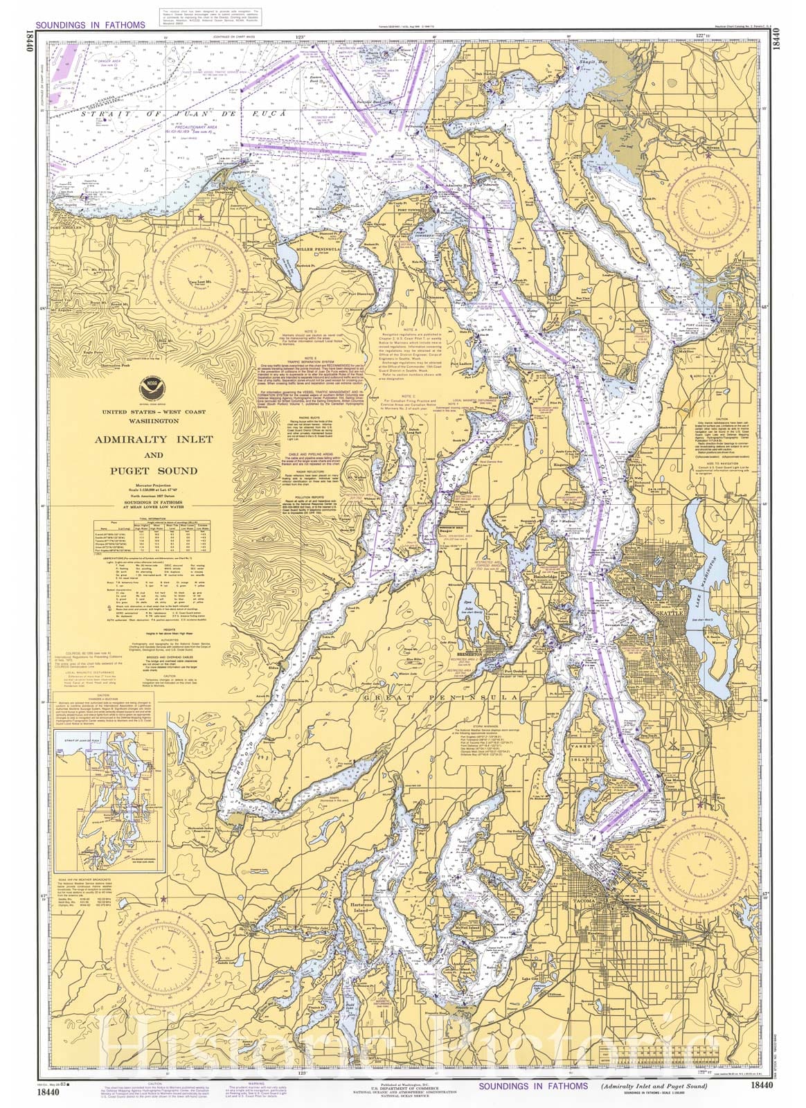 Historic Nautical Map - Admiralty Inlet And Puget Sound, WA, 1983 NOAA Chart - Vintage Wall Art