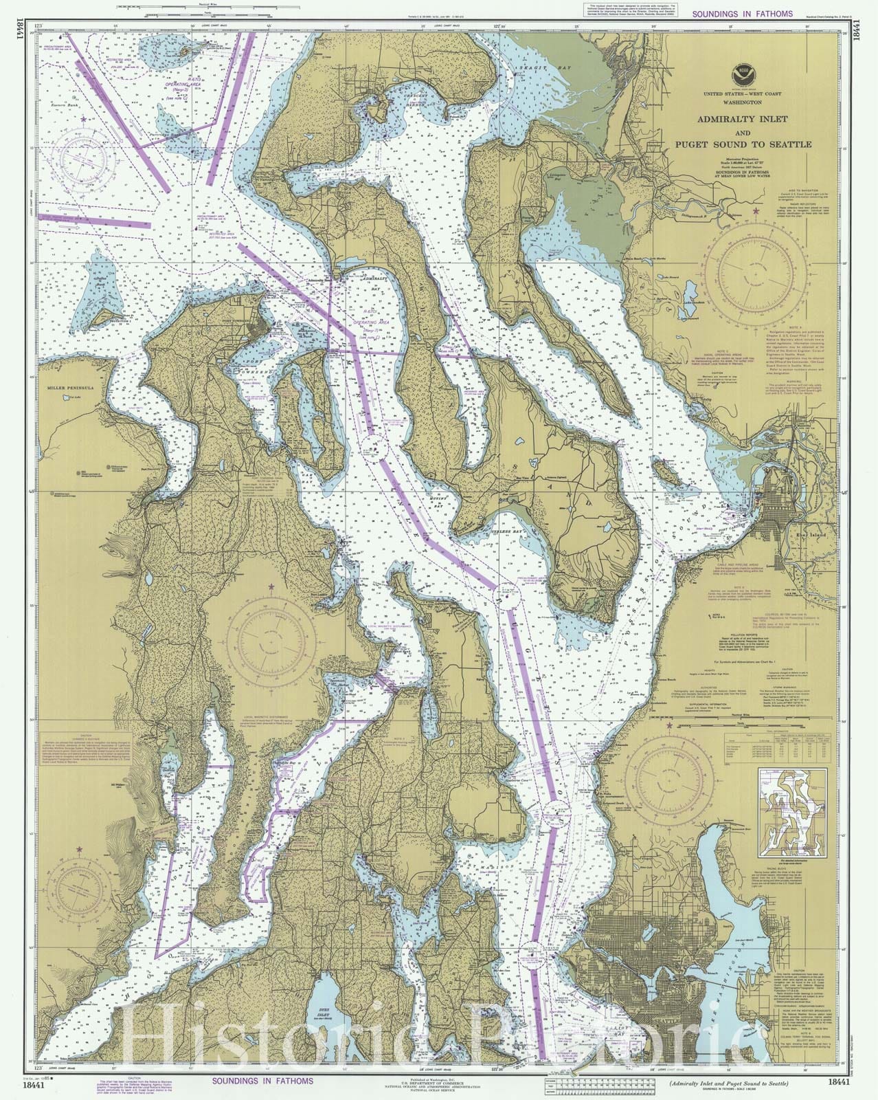 Historic Nautical Map - Admiralty Inlet And Puget Sound To Seattle, WA, 1985 NOAA Chart - Vintage Wall Art