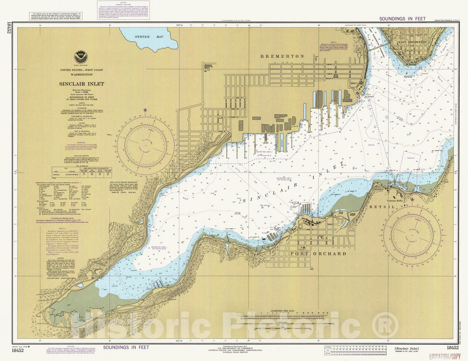 Historic Nautical Map - Sinclair Inlet, WA, 1985 NOAA Chart - Vintage Wall Art