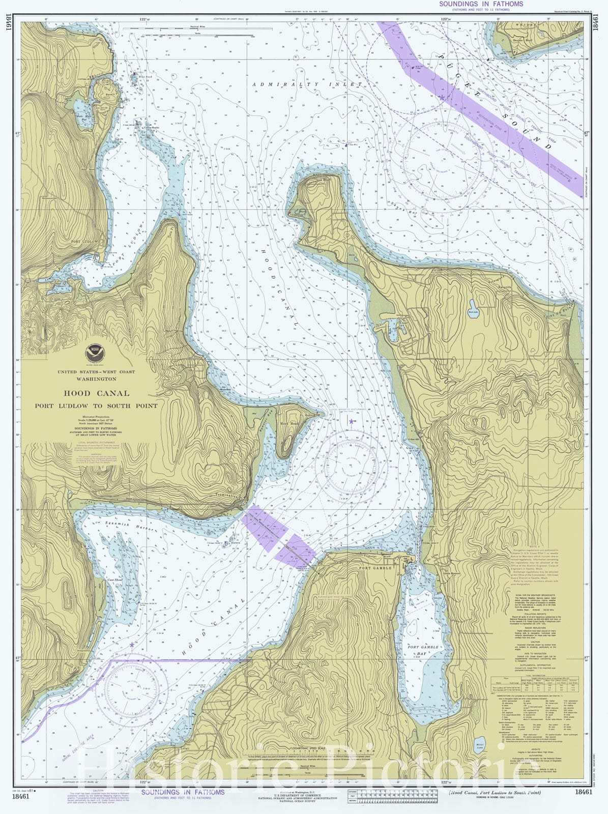 Historic Nautical Map - Hood Canal Port Ludlow To South Point, WA, 1981 NOAA Chart - Vintage Wall Art