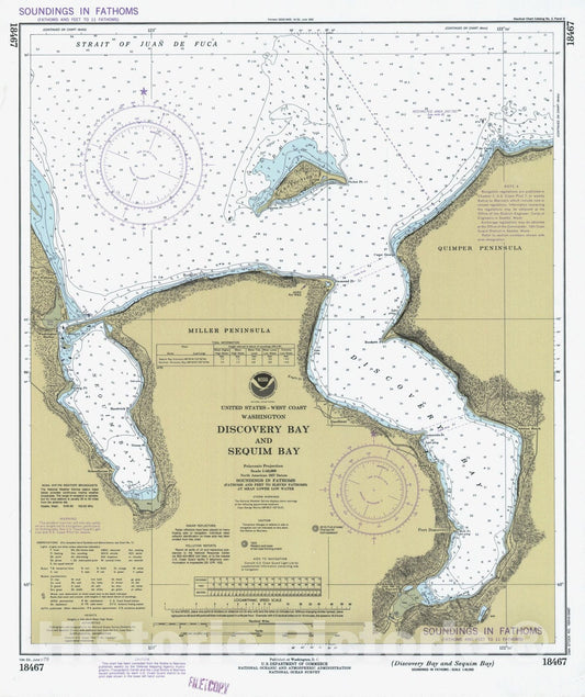 Historic Nautical Map - Discovery Bay And Sequim Bay, WA, 1979 NOAA Chart - Vintage Wall Art