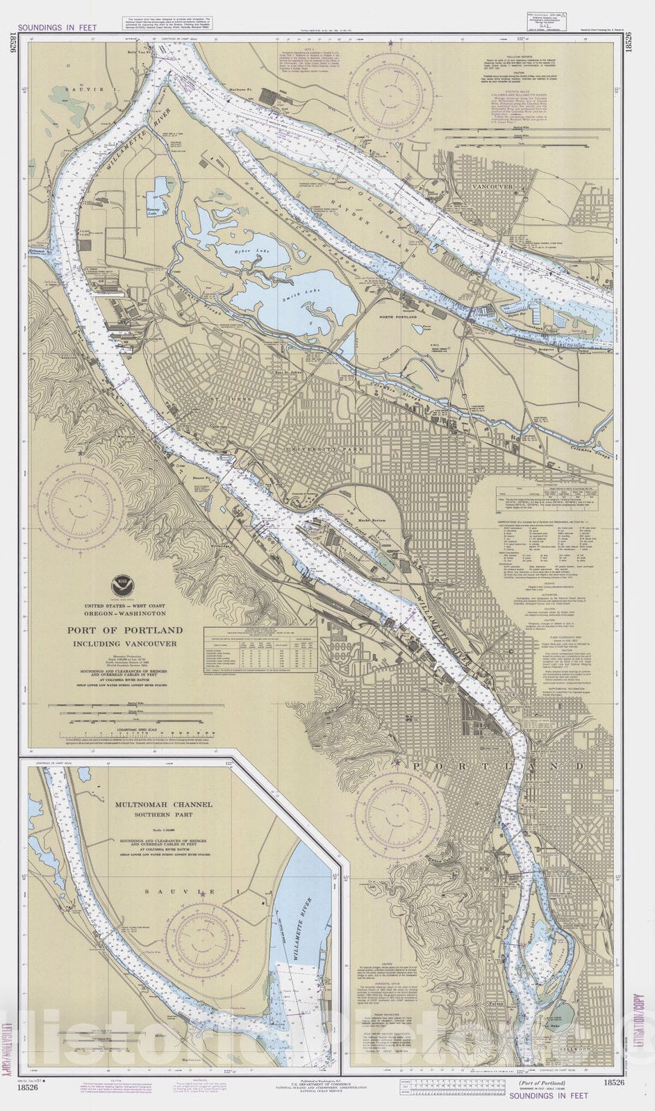 Historic Nautical Map - Port Of Portland, OR, WA, 1991 NOAA Chart - Vintage Wall Art