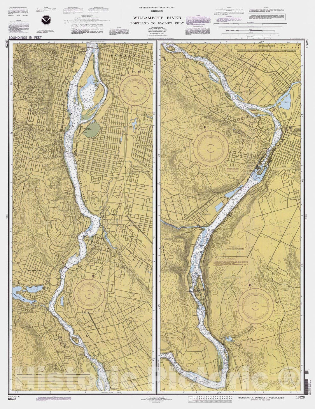 Historic Nautical Map - Willamette R Portland To Walnut Eddy, OR, 1997 NOAA Chart - Vintage Wall Art