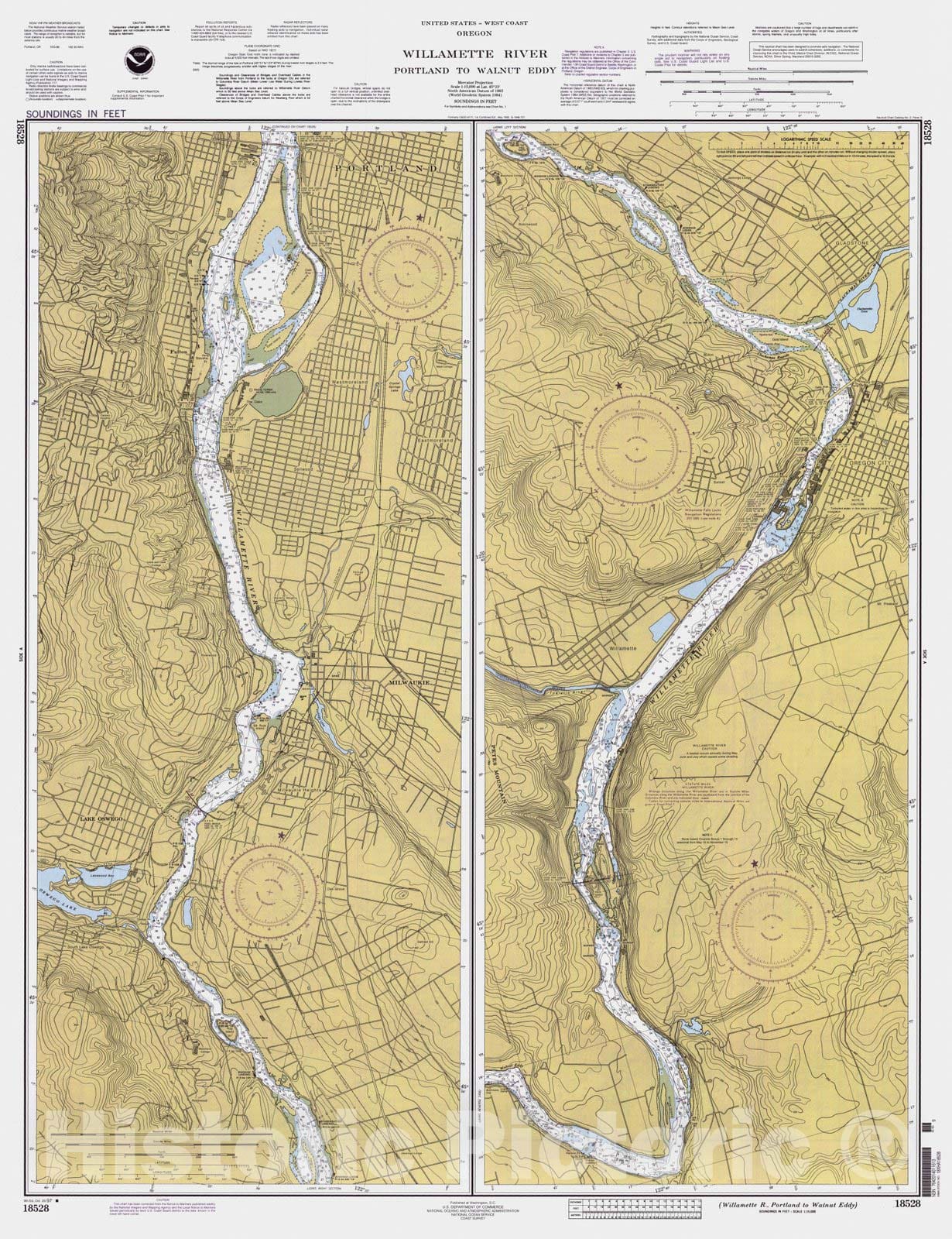 Historic Nautical Map - Willamette R Portland To Walnut Eddy, OR, 1997 NOAA Chart - Vintage Wall Art
