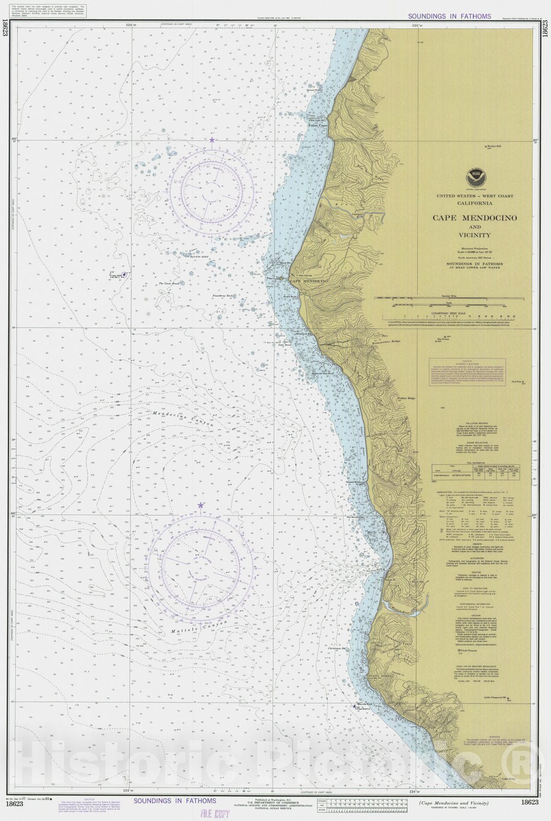 Historic Nautical Map - Cape Mendocino And Vicinity, CA, 1983 NOAA Chart - Vintage Wall Art