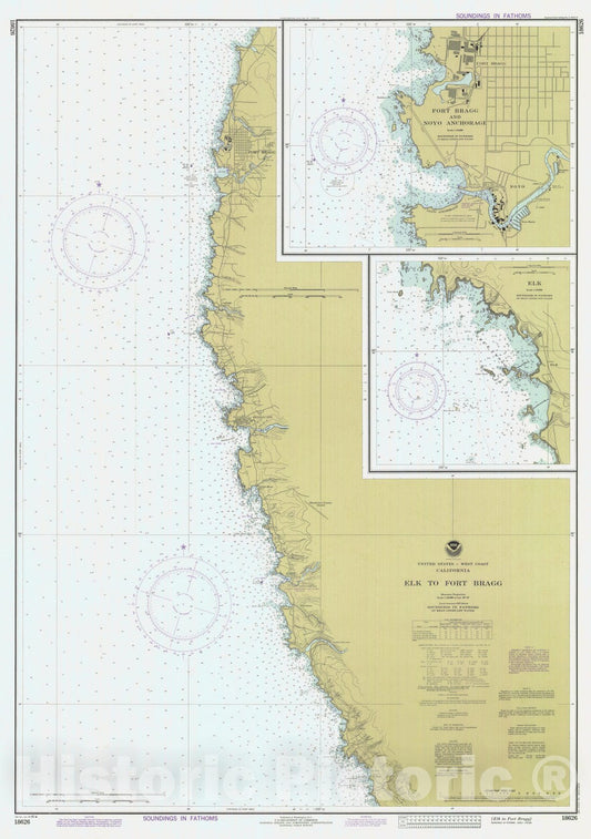 Historic Nautical Map - Elk To Fort Bragg, CA, 1980 NOAA Chart - Vintage Wall Art