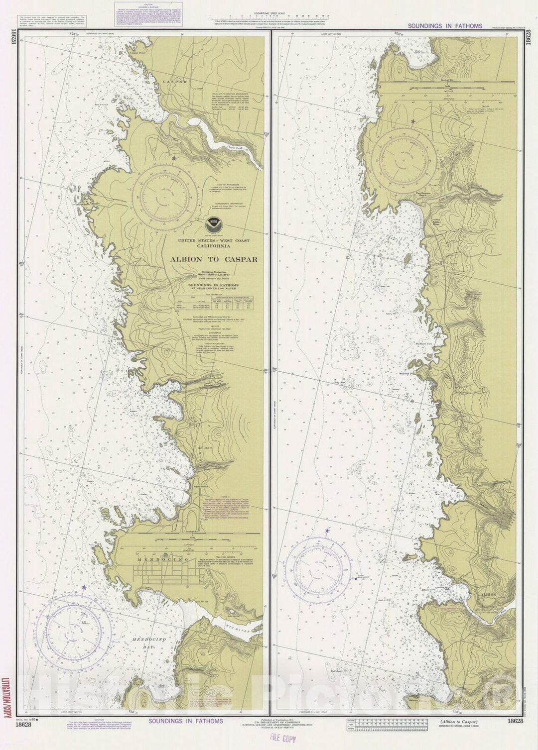 Historic Nautical Map - Albion To Caspar, CA, 1983 NOAA Chart - Vintage Wall Art