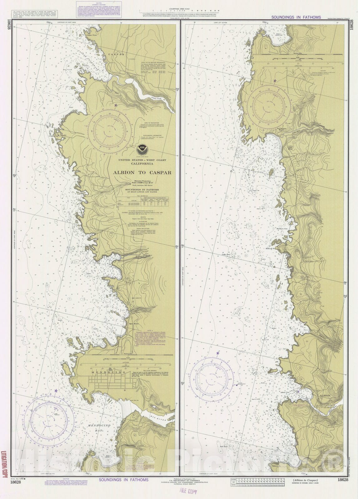 Historic Nautical Map - Albion To Caspar, CA, 1983 NOAA Chart - Vintage Wall Art