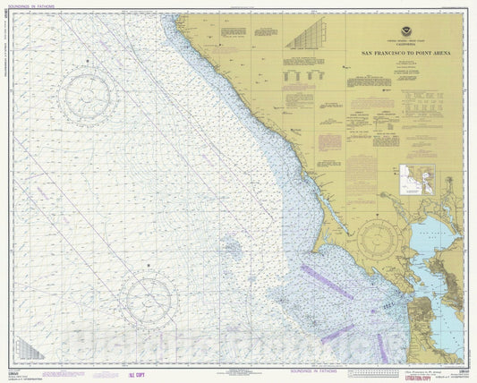 Historic Nautical Map - San Francisco To Pt Arena, CA, 1977 NOAA Chart - Vintage Wall Art