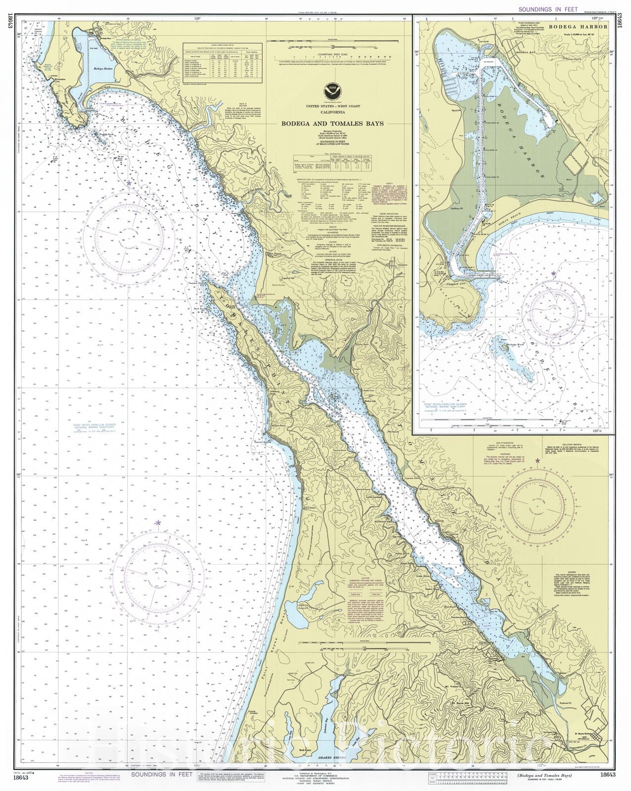 Historic Nautical Map - Bodega And Tomales Bays, CA, 1995 NOAA Chart - Vintage Wall Art