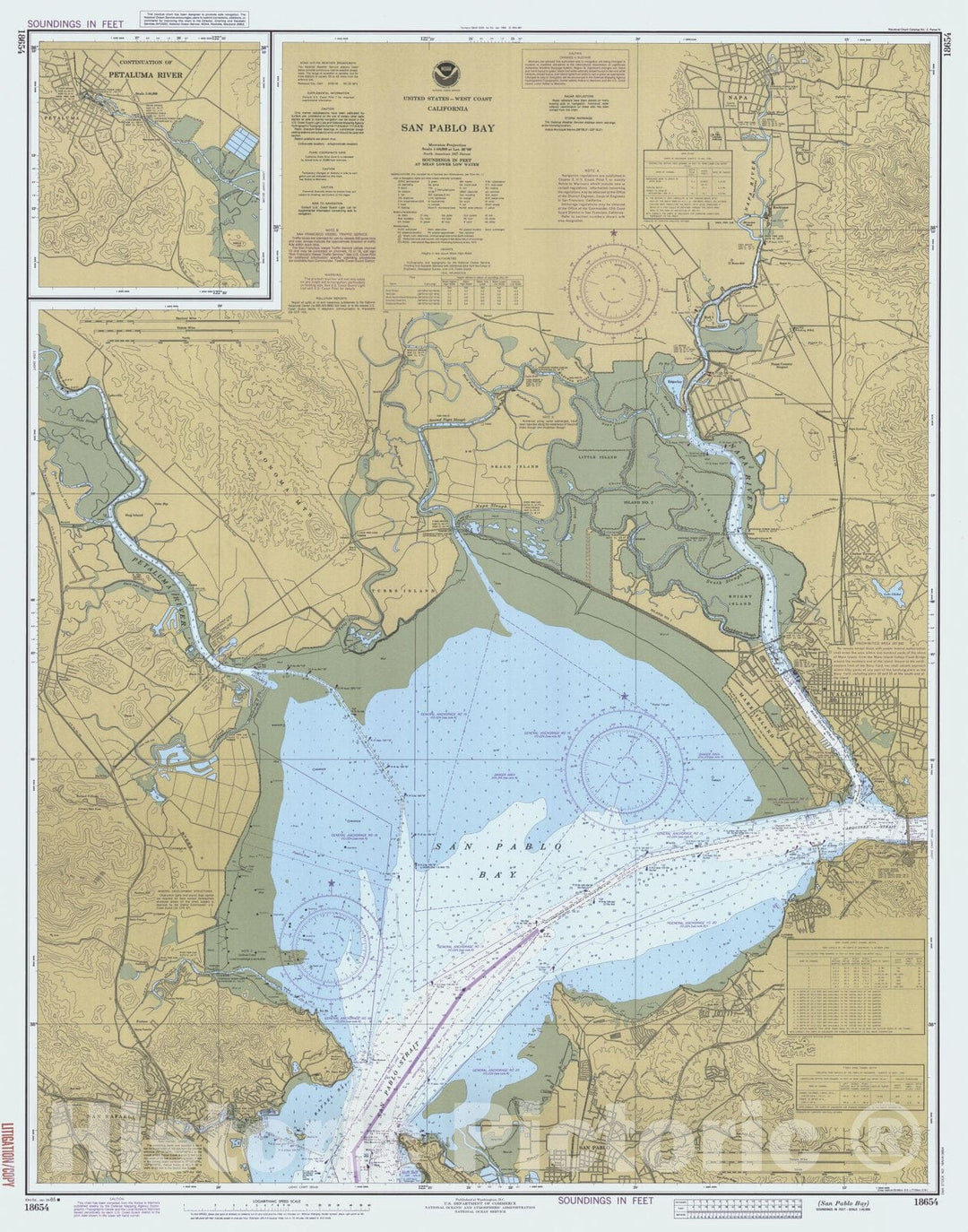 Historic Nautical Map - San Pablo Bay, CA, 1985 NOAA Chart - Vintage Wall Art