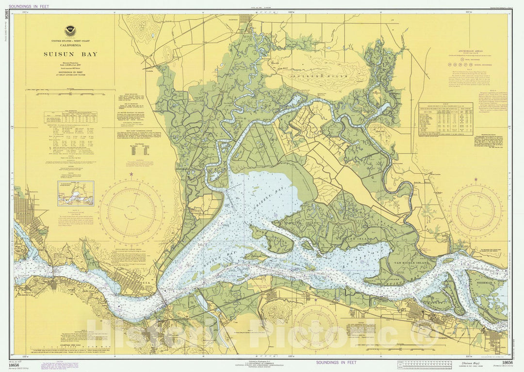 Historic Nautical Map - Suisun Bay, CA, 1977 NOAA Chart - Vintage Wall Art
