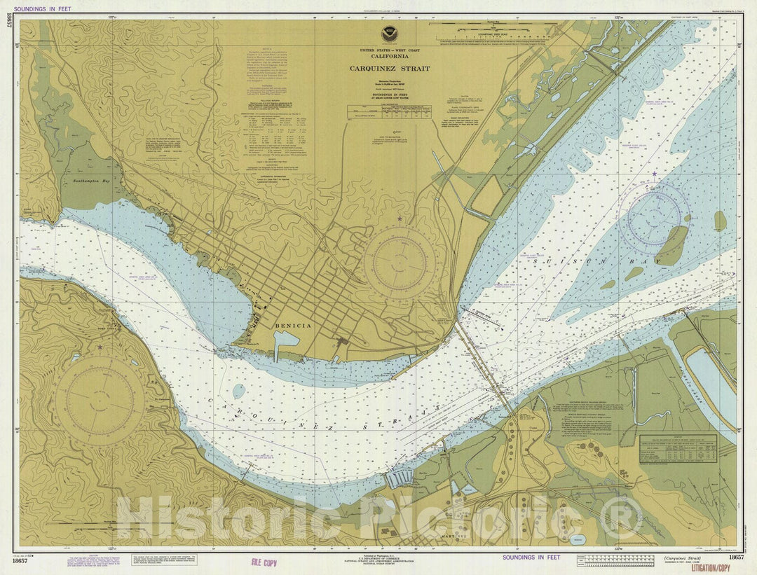 Historic Nautical Map - Carquinez Strait, CA, 1982 NOAA Chart - Vintage Wall Art