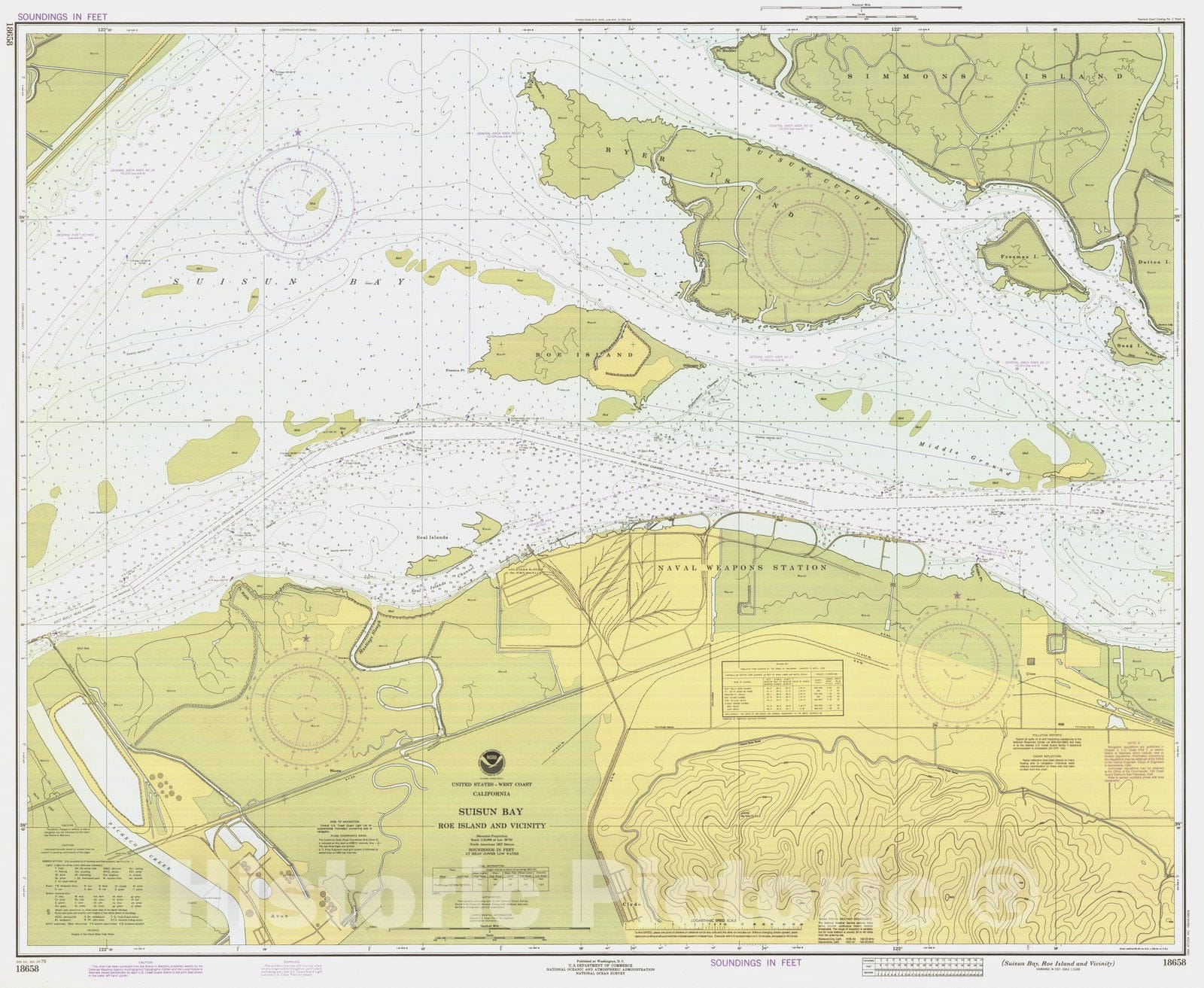 Historic Nautical Map - Suisun Bay Roe Island And Vicinity, CA, 1979 NOAA Chart - Vintage Wall Art