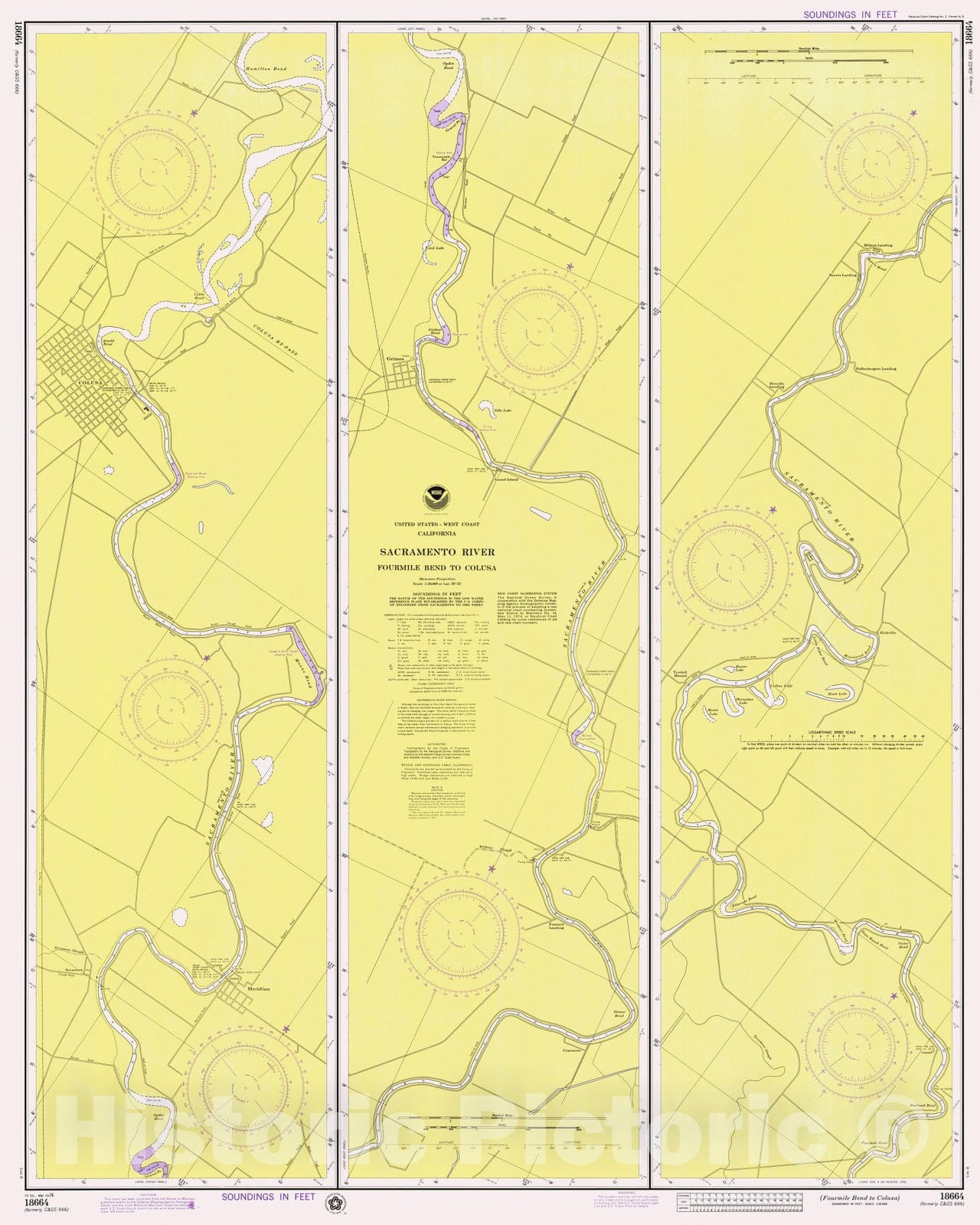 Historic Nautical Map - Fourmile Bend To Colusa, CA, 1976 NOAA Chart - Vintage Wall Art