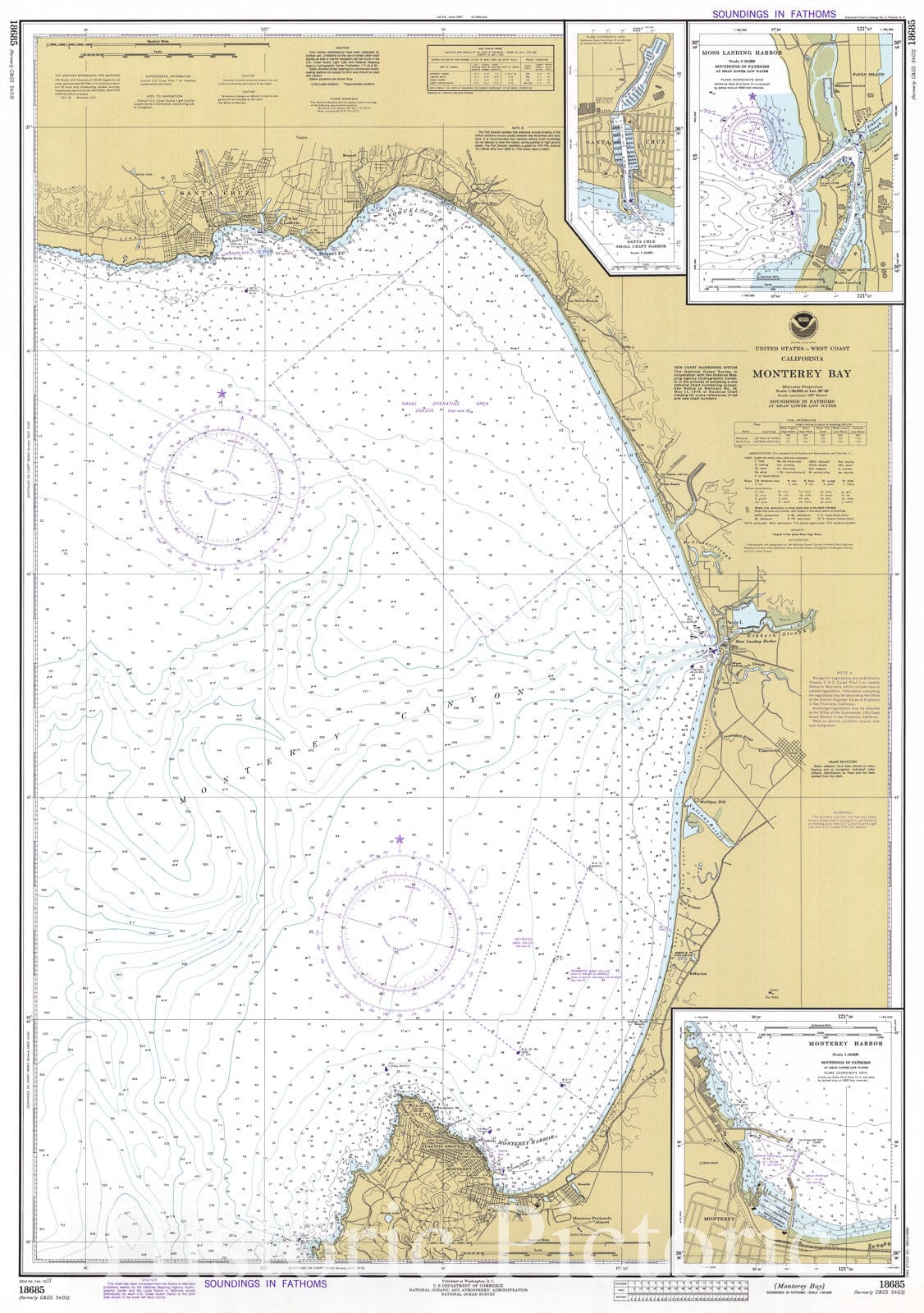 Historic Nautical Map - Monterey Bay, CA, 1977 NOAA Chart - Vintage Wall Art