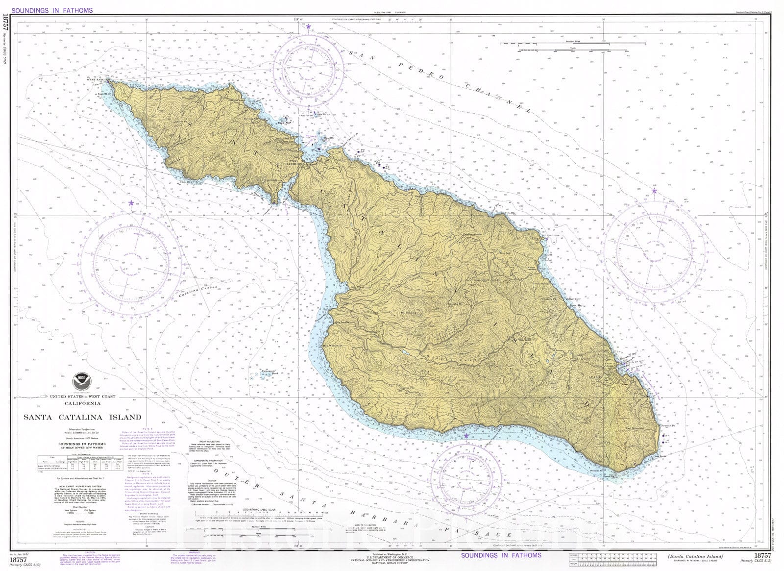 Historic Nautical Map - Santa Catalina Island, CA, 1977 NOAA Chart - Vintage Wall Art