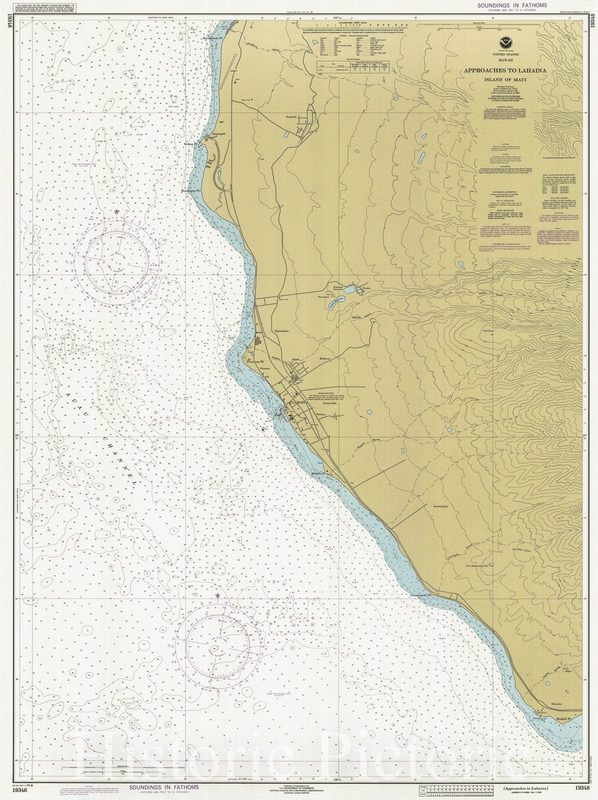 Historic Nautical Map - Approaches To Lahaina, HI, 1990 NOAA Chart - Vintage Wall Art
