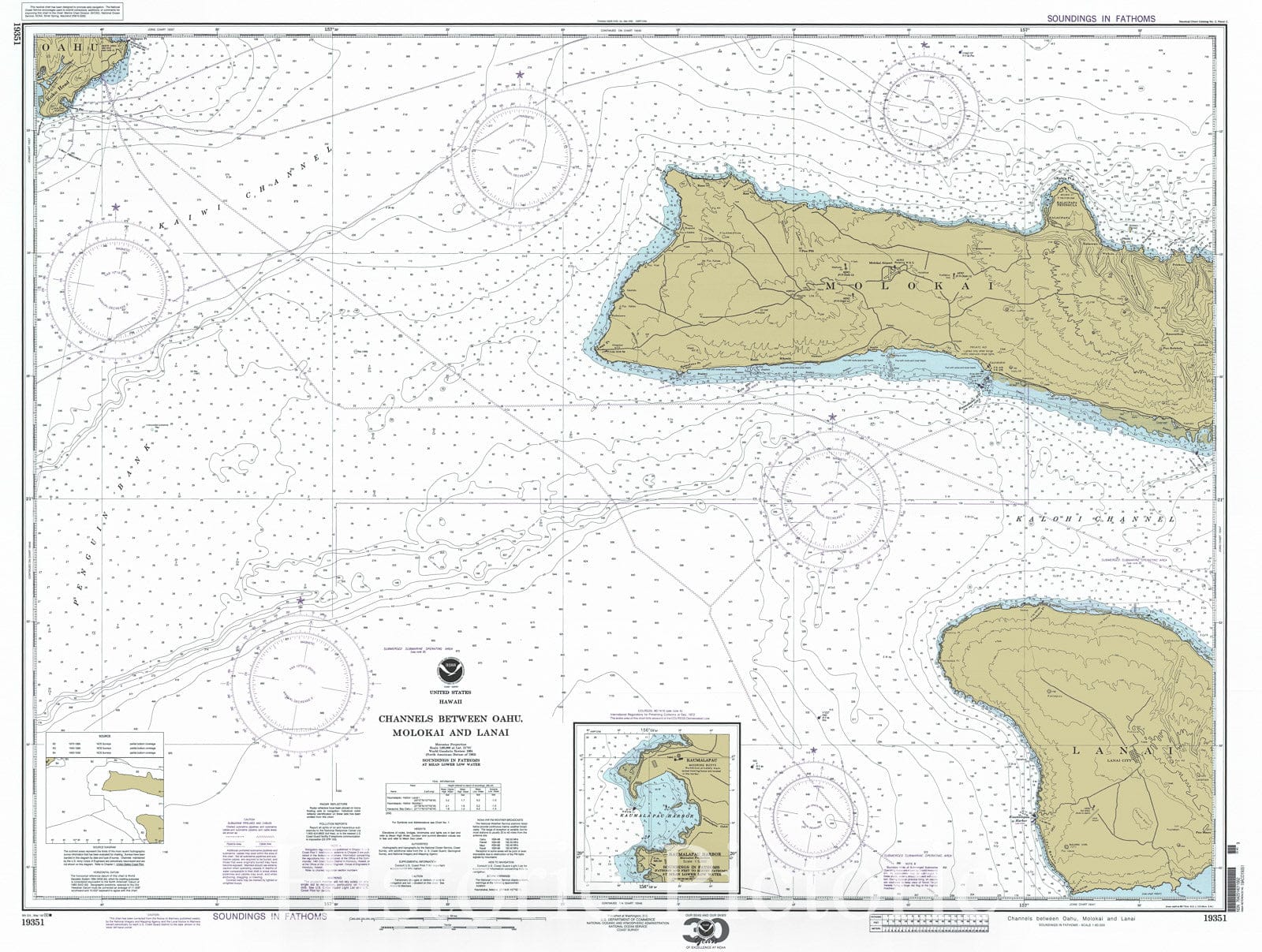 Historic Nautical Map - Channels Between Oahu Molokai And Lanai, HI, 2000 NOAA Chart - Vintage Wall Art