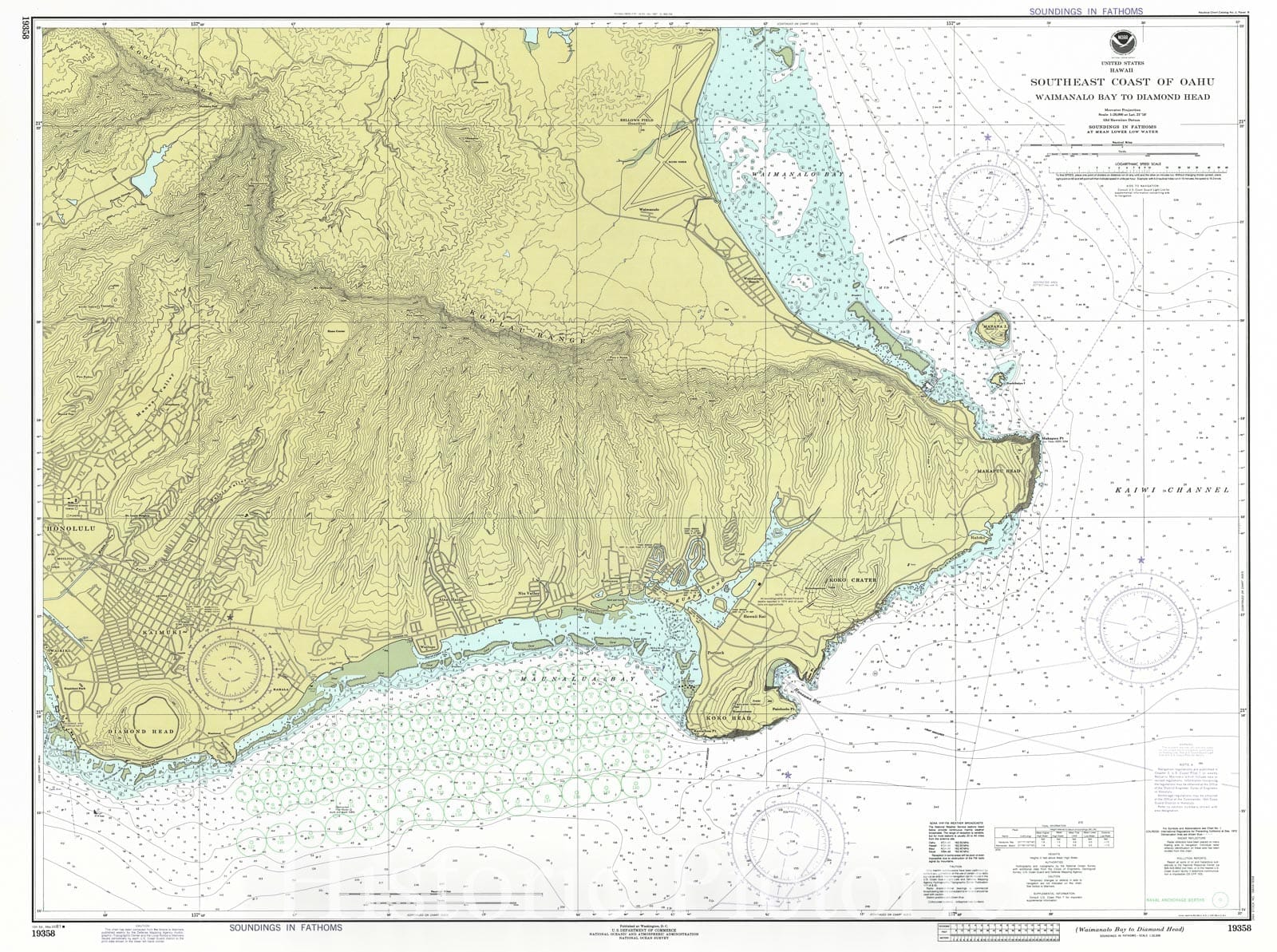 Historic Nautical Map - Waimanalo Bay To Diamond Head, HI, 1981 NOAA Chart - Vintage Wall Art