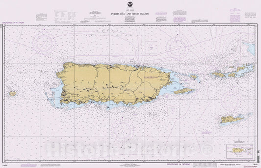 Historic Nautical Map - Puerto Rico And Virgin Islands, PR, VI, 1995 NOAA Chart - Vintage Wall Art