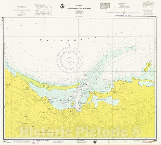 Historic Nautical Map - Christiansted Harbor, VI, 1975 NOAA Chart - Vintage Wall Art