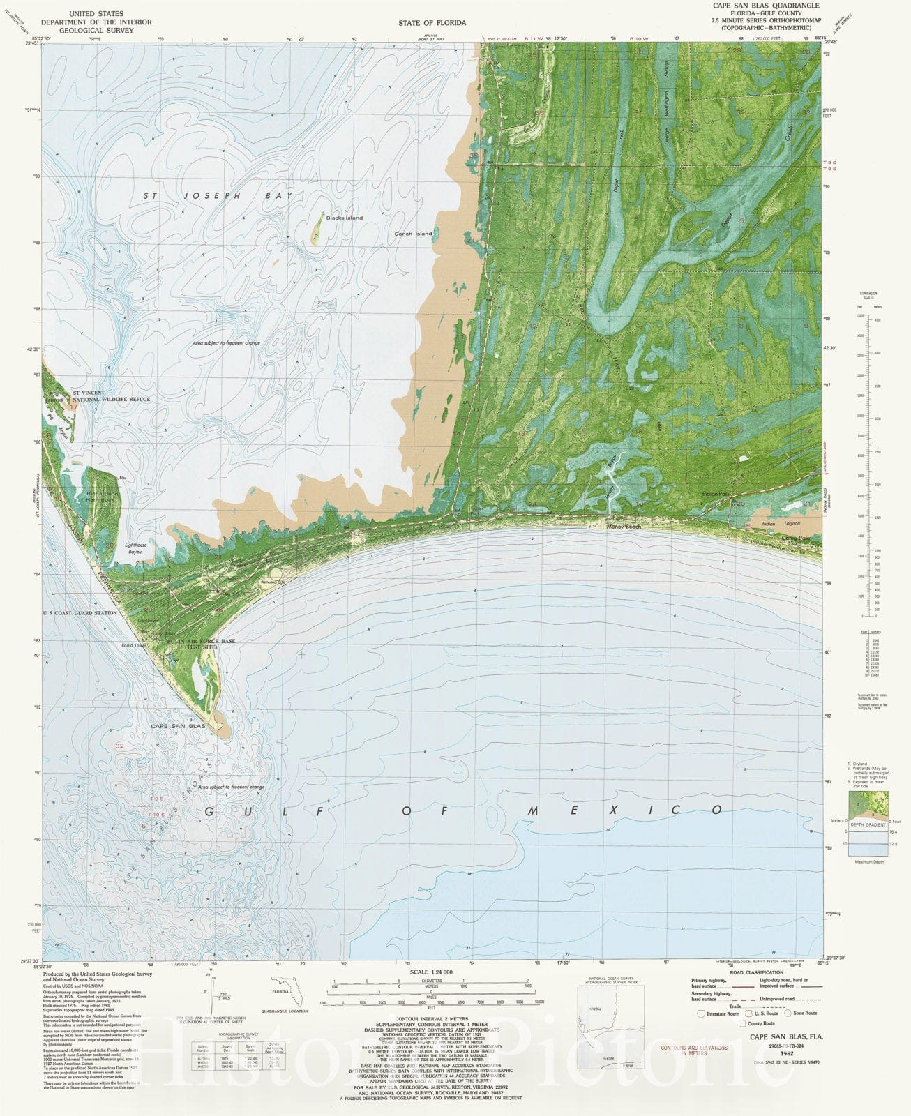 Historic Nautical Map - Cape San Blas Fla, FL, 1982 NOAA Topographic Bathymetric Historic Nautical Map - Vintage Wall Art
