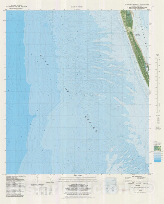 Historic Nautical Map - St Joseph Peninsula, FL, 1982 NOAA Topographic Bathymetric Historic Nautical Map - Vintage Wall Art
