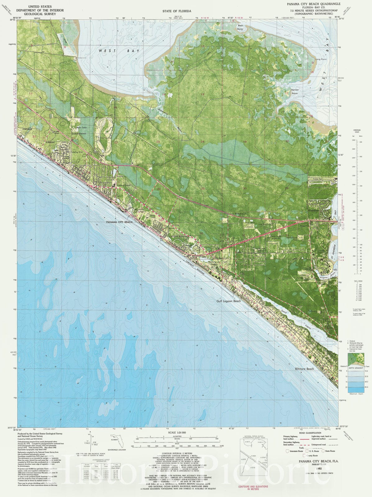 Historic Nautical Map - Panama City Beach, FL, 1982 NOAA Topographic Bathymetric Historic Nautical Map - Vintage Wall Art