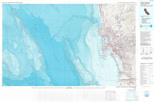 Historic Nautical Map - San Diego, CA, 1979 NOAA Topographic Bathymetric Historic Nautical Map - Vintage Wall Art
