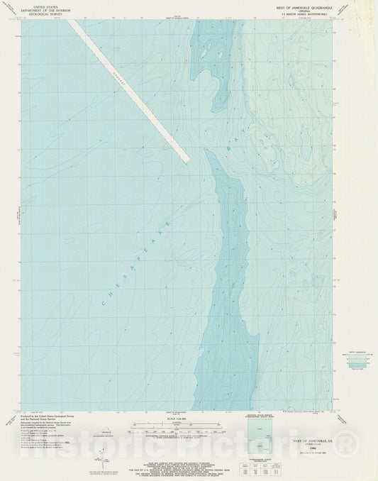 Historic Nautical Map - West Of Jamesville Va, VA, 1986 NOAA Topographic Bathymetric Historic Nautical Map - Vintage Wall Art