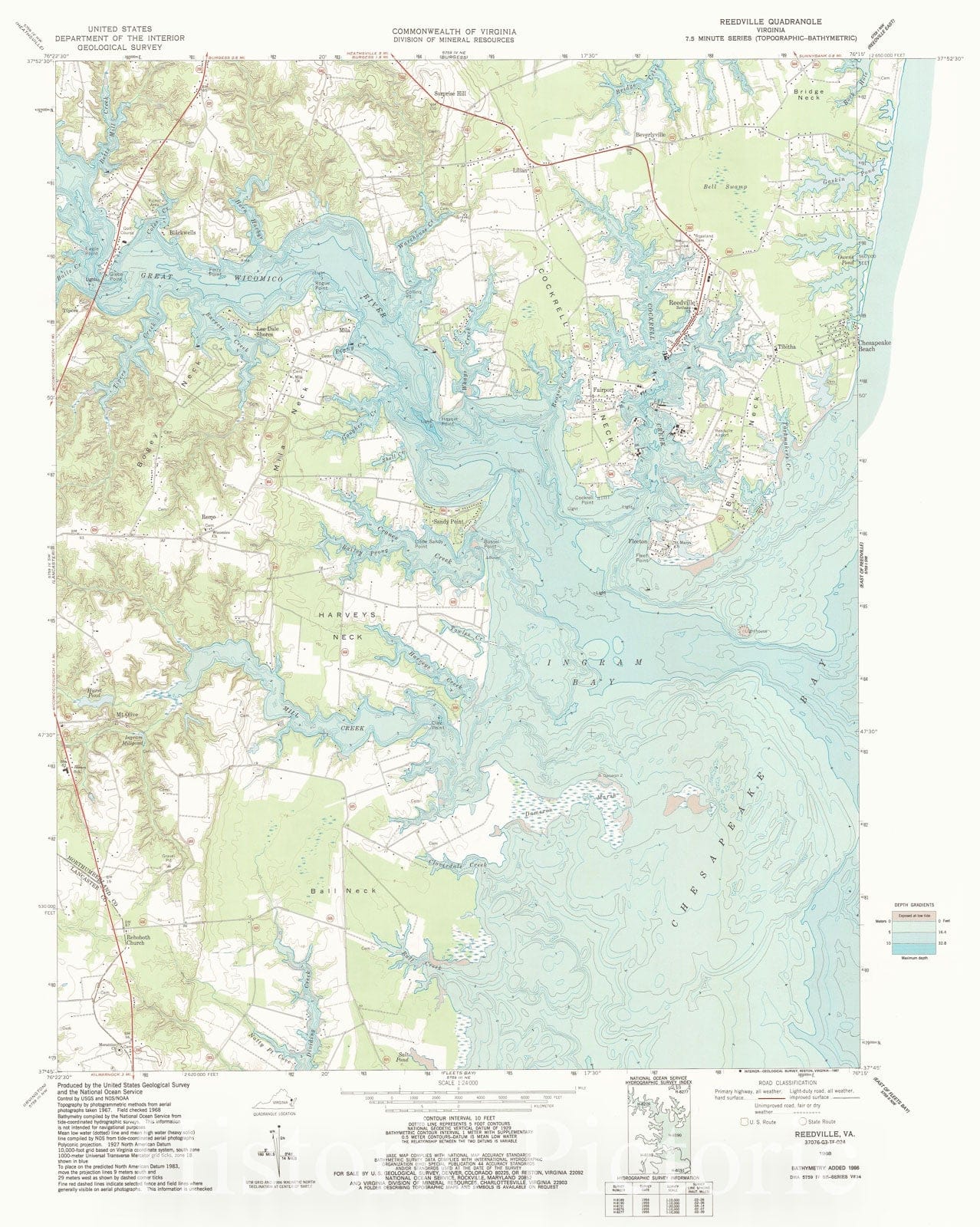 Historic Nautical Map - Reedville Va, VA, 1968 NOAA Chart - Vintage Wall Art