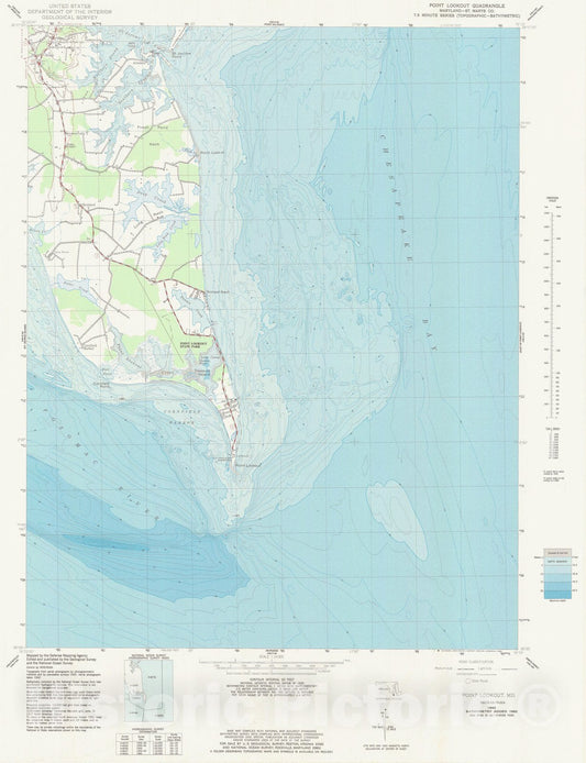 Historic Nautical Map - Point Lookout Md, MD, 1942 NOAA Topographic Bathymetric Historic Nautical Map - Vintage Wall Art