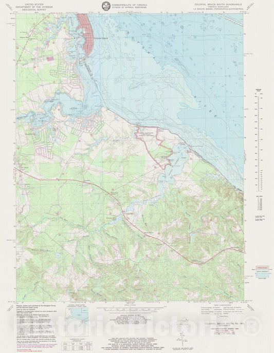 Historic Nautical Map - Colonial Beach South, MD, VA, 1980 NOAA Topographic Bathymetric Historic Nautical Map - Vintage Wall Art