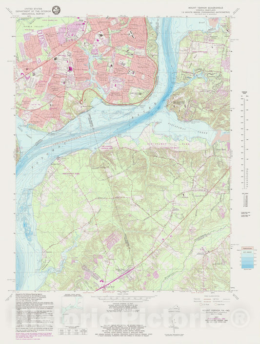 Historic Nautical Map - Mount Vernon Va Md, MD, VA, 1983 NOAA Topographic Bathymetric Historic Nautical Map - Vintage Wall Art