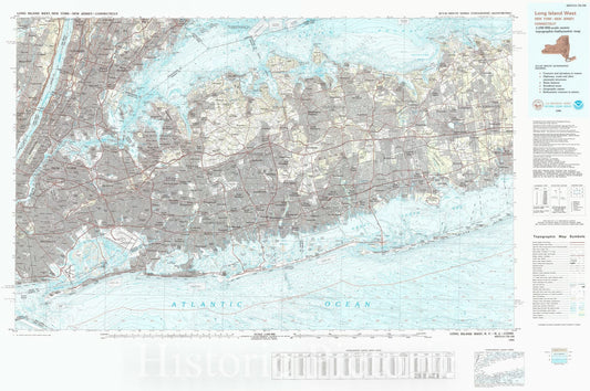 Historic Nautical Map - Long Island West, CT, NY, NJ, 1984 NOAA Topographic Bathymetric Historic Nautical Map - Vintage Wall Art